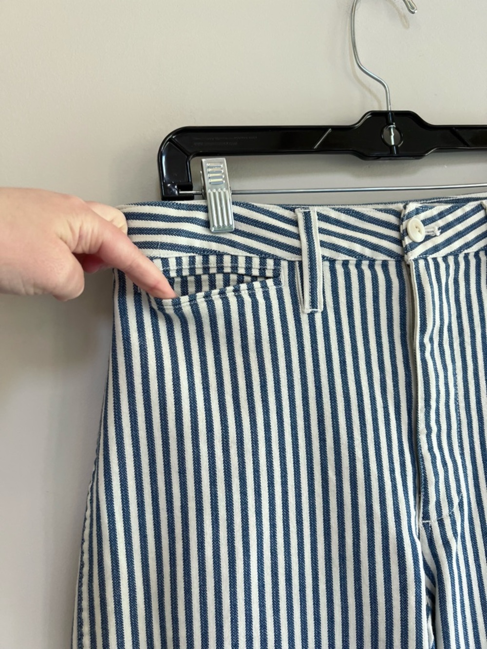 Madewell Emmett Wide-Leg Crop Pants, Navy Blue and White Railroad Stripe, sz 31 - Picture 5 of 10